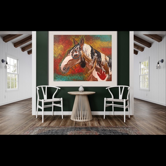 Native American Paint Horse Art Print Oil Painting Western Ranch Cowboy Decor - Picture 7 of 10